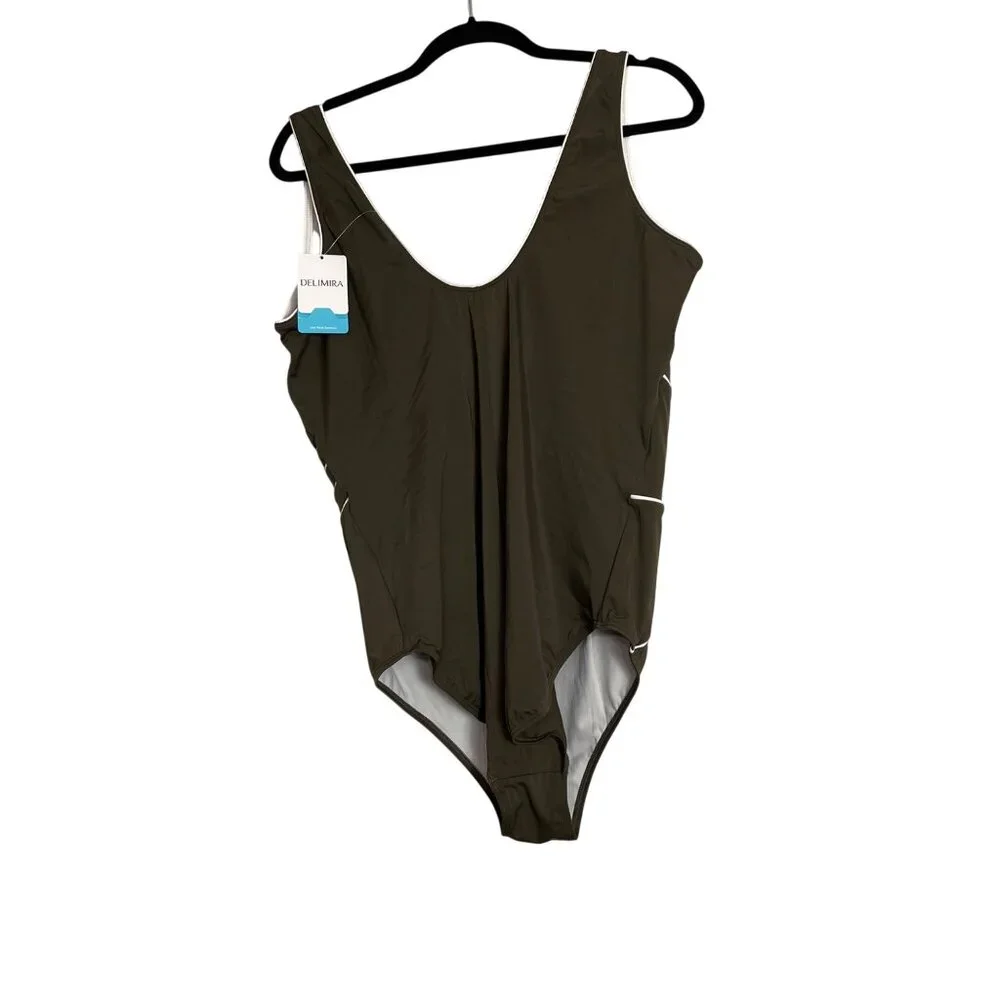 NWT Delimira One Piece Swimsuit Dark Olive Size 20 New